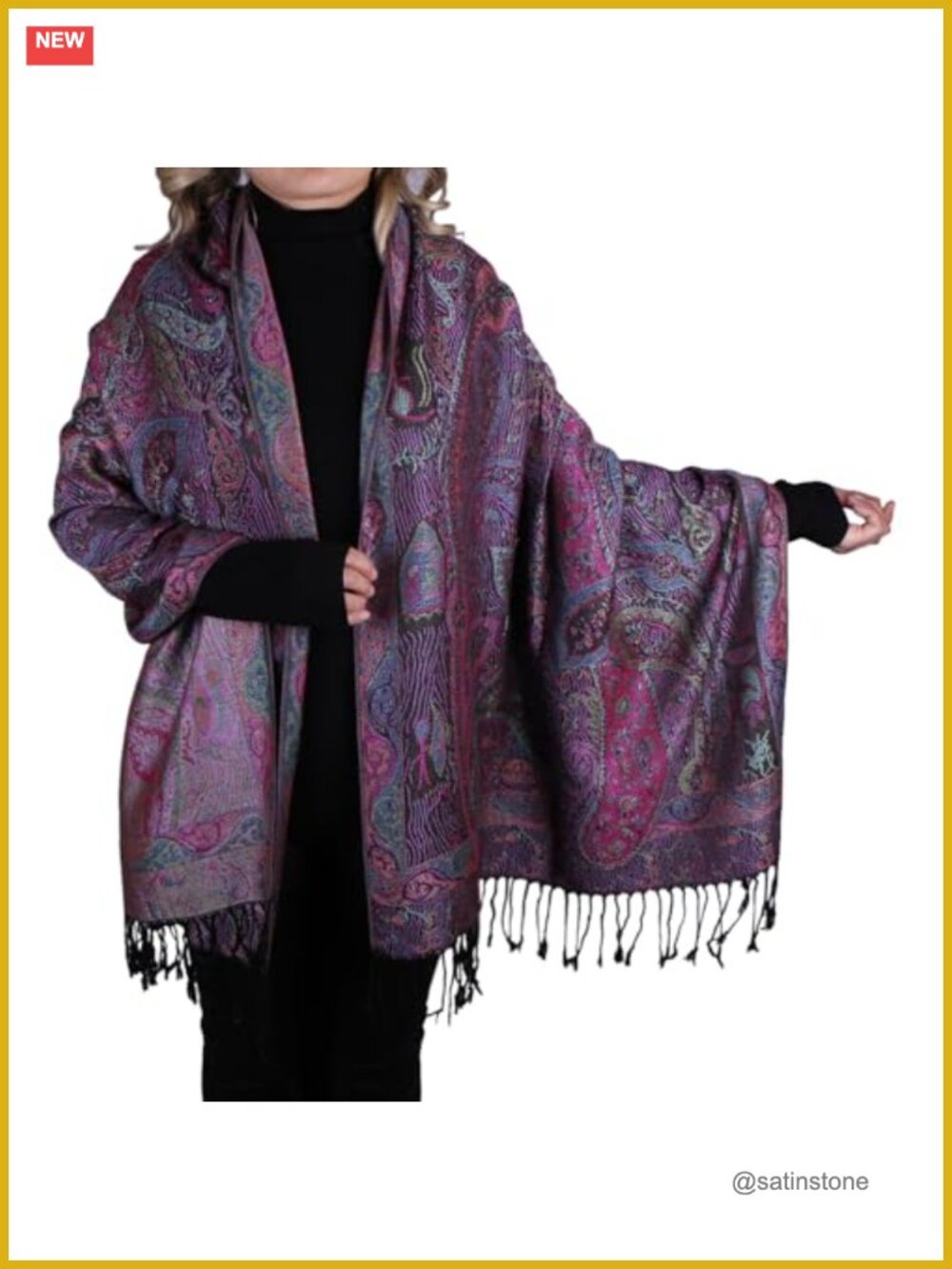 Paisley Rave Scarf Shawl Wrap Vintage Tapestry Hand Knotted Tassels